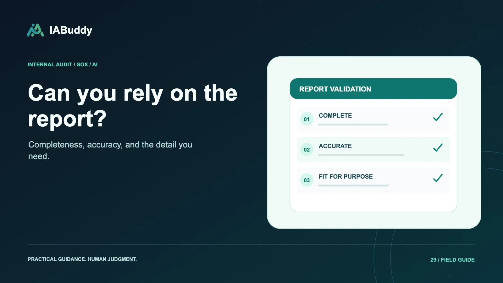 Illustration for Can you rely on the report?: complete, accurate, fit for purpose.